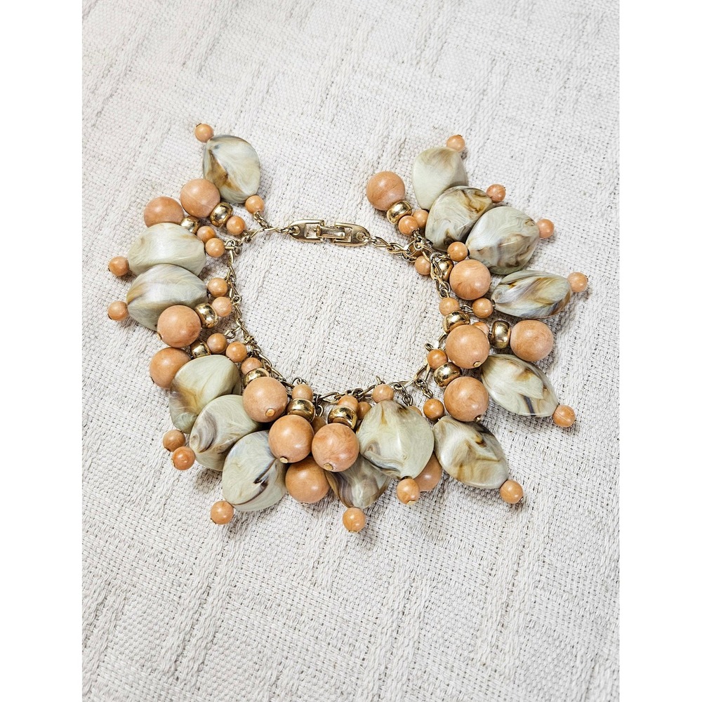 Napier Cha-cha Charm Bracelet Marbled Lucite Bead Vintage Resort Wear VJ1011